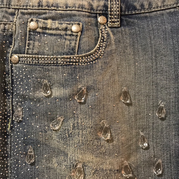 Rhinestone Embellished Denim Mini Skirt - Picture 2 of 11
